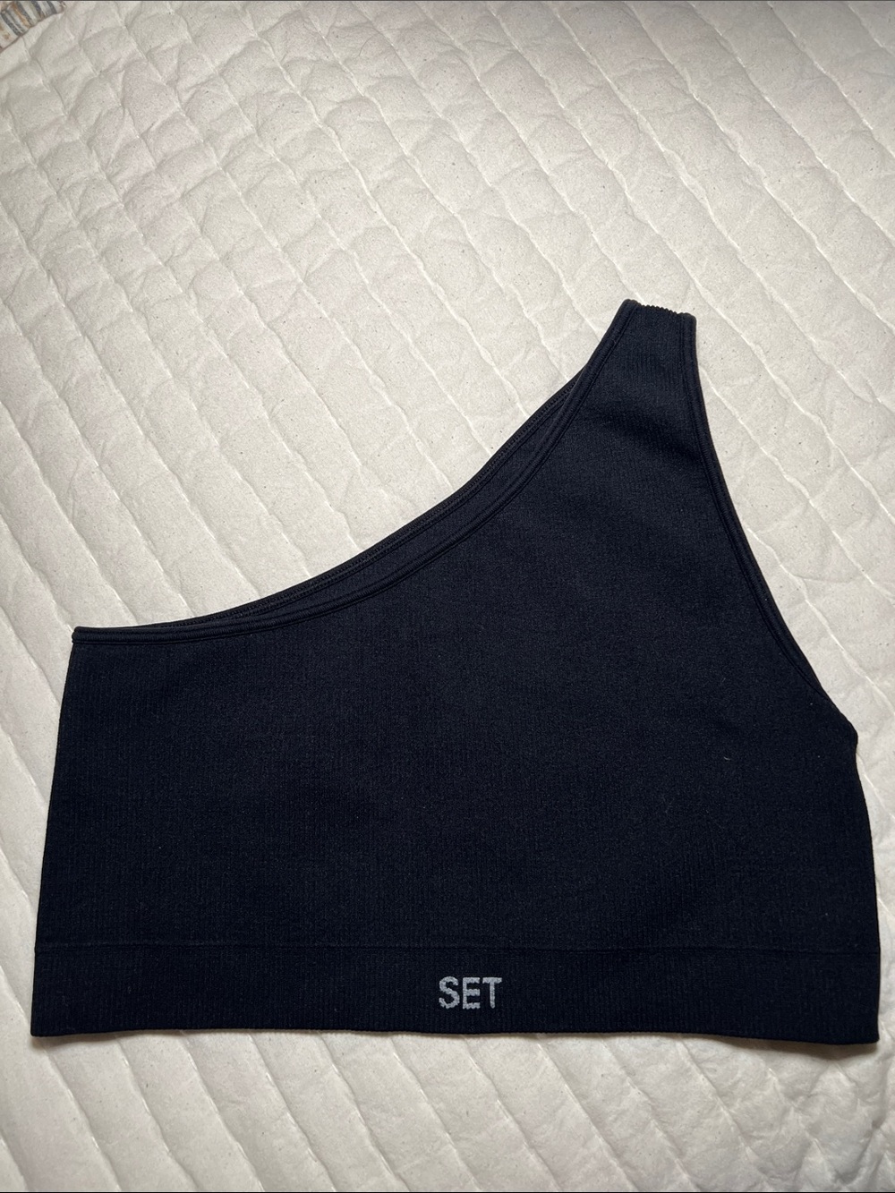 SET Active Black Athletic Crop Top with Logo Print